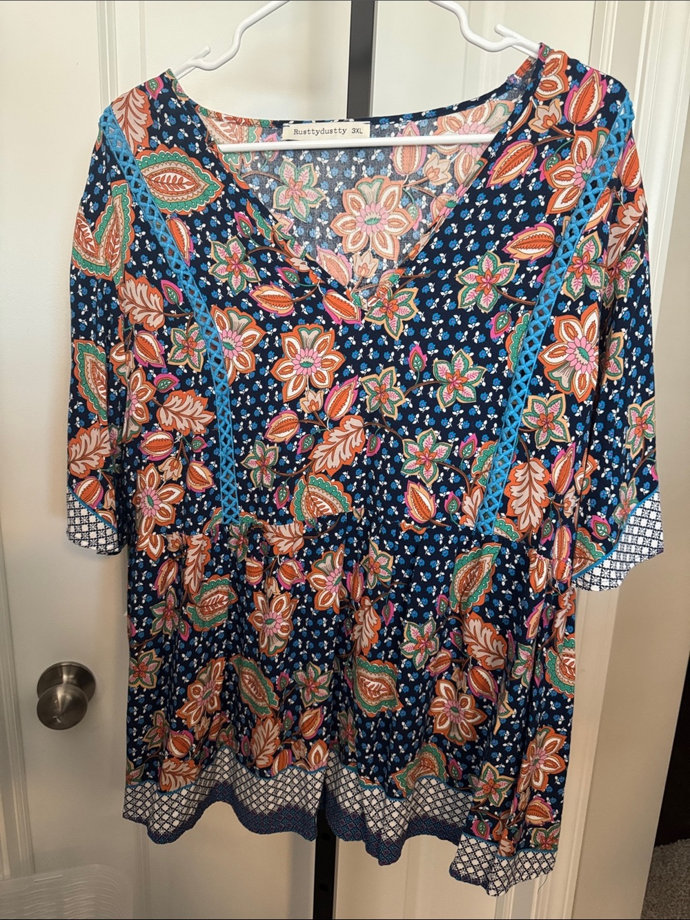 Rusty Navy Multicolor Floral Paisley V-Neck Tunic
